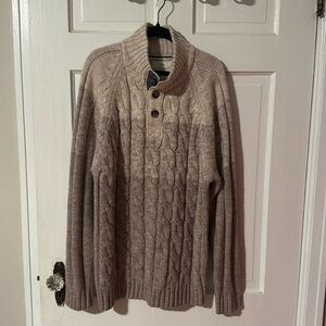 Weatherproof Vintage Men's Large Cable Knit Beige 1/4 Button Pullover Sweater
